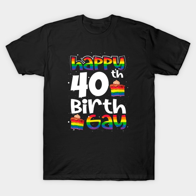 Gay Lesbian Pride Rainbow Flag LGBTQ 40TH Birthday Birthgay T-Shirt by BonnaVida